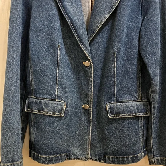 Bushwacker Denim Blazer Jacket Women’s Size 16 Blue Jean Coat 100% Cotton Fall - Picture 5 of 7